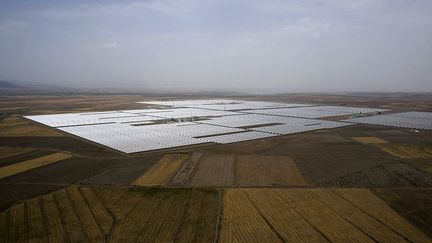 dont une participation de la communauté européenne de 5 millions, ont été nécessaires pour la mise en place de ce projet. Sur une superficie de 15 km² (210 terrains de football), la centrale solaire génère une puissance-crête de 175 à 180 GWh par an. 620.000 miroirs courbes fournissent de l'électricité à environ 500.000 personnes. ( REUTERS/Marcelo del Pozo)