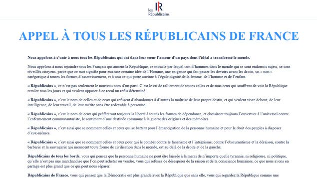 &nbsp; (Nicolas Sarkozy lance un "appel à tous les républicains de France" sur le nouveau site internet de son parti)