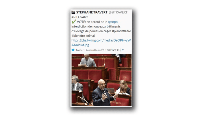 Tweet supprimé du ministre de l'Agriculture Stéphane Travert. (L214)