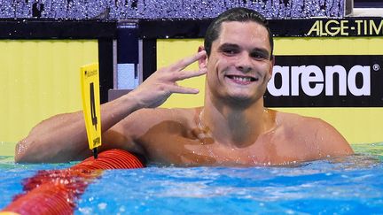 Florent Manaudou a d&eacute;croch&eacute; sa quatri&egrave;me m&eacute;daille d'or aux Championnats d'Europe de natation en remportant le 50 m&egrave;tres nage libre, le 24 ao&ucirc;t 2014 &agrave; Berlin. (TOBIAS SCHWARZ / AFP)