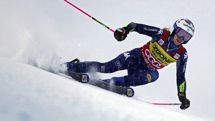 L'Italienne Marta Bassino lors de la première manche de l'épreuve de slalom géant féminin lors de la Coupe du monde de ski alpin à Courchevel, le 12 décembre 2020.
 (THOMAS COEX / AFP)