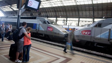 Un TGV stationn&eacute; en gare de Bordeaux Saint-Jean (Gironde), le 9 juillet 2012. (LOIC VENANCE / AFP)