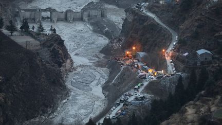 Des dégats causés par le glacier Nanda Devi sur une centrale hydroélectrique dans le district de Chamoli (Inde), le 9 février 2021. (RAJAT GUPTA / EPA / MAXPPP)