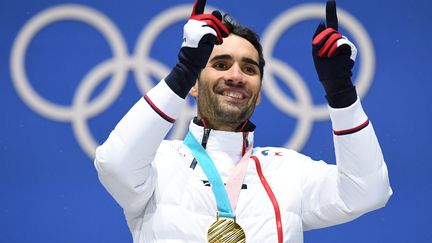 Le biathlète Martin Fourcade, le 13 février 2018, lors des Jeux olympiques d'hiver à Pyeongchang (Corée du Sud). (KIRILL KUDRYAVTSEV / AFP)