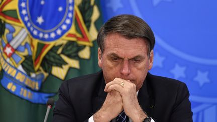 Jair Bolsonaro, président brésilien, lors d'une présentation des données de la déforestation, jeudi 1er août 2019 à Brasilia (Brésil). (MATEUS BONOMI / AGIF / AFP)