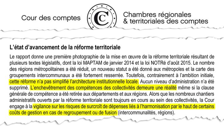 La Cour des comptes engage à la vigilance sur les risques de surcroîts de dépenses en cas de fusion dans son rapport sur la situation financière des collectivités territoriales, en octobre 2017. (.)