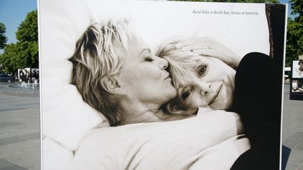 Une photo de l'exposition "Les couples de la République"&nbsp;d'Olivier Ciappa, le 17 mai 2014, à Paris. (BRUNO AUTIN / CROWDSPARK / AFP)