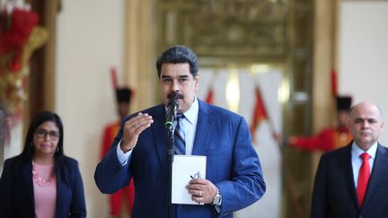 Nicolas Maduro s'exprime depuis Caracas (Venezuela) le 7 janvier 2019. (MARCELO GARCIA / VENEZUELAN PRESIDENCY / AFP)