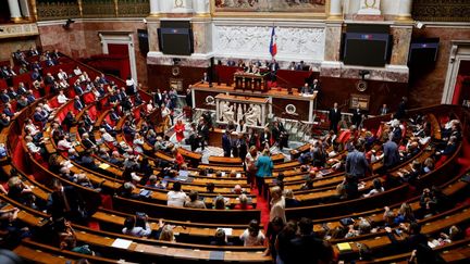 Les nouveaux députés au sein de l'hémicycle de l'Assemblée nationale, à Paris, le 29 juin 2022. (GEOFFROY VAN DER HASSELT / AFP)