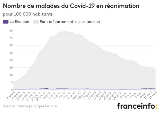 Nombre de malades du Covid-19 en réanimation pour 100 000 habitants. (FRANCEINFO)