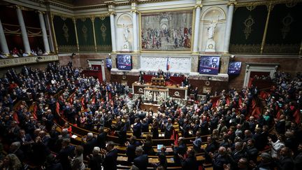 L'hémicycle de l'Assemblée nationale lors d'une séance de questions au gouvernement, le 8 octobre 2024. (THOMAS PADILLA / MAXPPP)