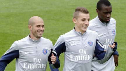 Les joueurs du PSG, Christophe Jallet, Lucas Digne et Blaise Matuidi