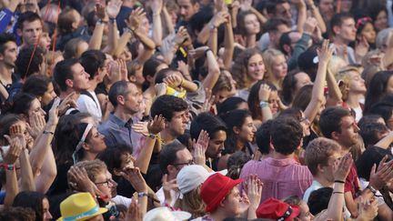 Des spectateurs lors du festival de musique Rock en Seine, le 25 août 2017 dans le parc de Saint-Cloud (Hauts-de-Seine). (ZAKARIA ABDELKAFI / AFP)