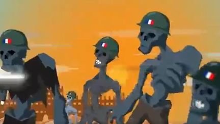 Un dessin animé diffusé sur les réseaux sociaux représentent les soldats français en Afrique comme une troupe d'envahisseurs zombies. (CAPTURE ECRAN)