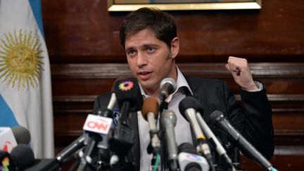 Le ministre de l'Economie argentin&nbsp;Axel Kicillof, lors d'une conf&eacute;rence de presse &agrave; New York (Etats-Unis), le 30 juillet 2014. (STAN HONDA / AFP)