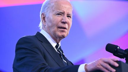 Le président américain Joe Biden fait un discours à l'université de Washington Hilton, à Washington (Etats-Unis), le 11 juin 2024. (SAUL LOEB / AFP)