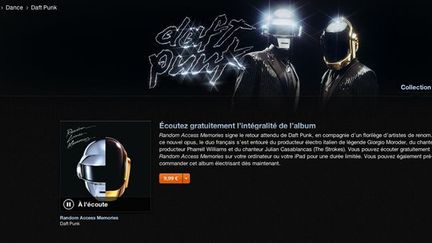 Saisie écran du streaming de l'album de Daft Punk sur  iTunes.
 (iTunes)