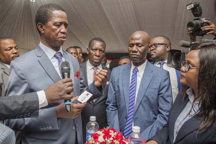 Le président de la Zambie, Edgar Lungu, s'adresse à des journalistes lors d'une conférence de presse à Lusaka, le 8 novembre 2019. L'élection présidentielle du 12 août 2021 s'annonce particulièrement indécise. (SALIM DAWOOD / AFP)