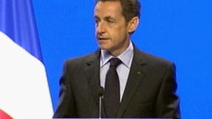 Nicolas Sarkozy a défendu la création du Pôle emploi au Parc des expositions, à Paris (23/11/2009) (France 3)