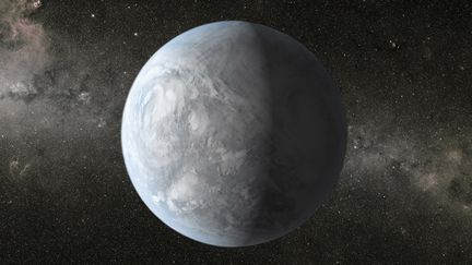 Repr&eacute;sentation d'artiste de Kepler-62e, une plan&egrave;te de la taille de la Terre en orbite autour d'une &eacute;toile plus petite et plus froide que le Soleil, dans la constellation de la Lyre. (NASA / REUTERS)