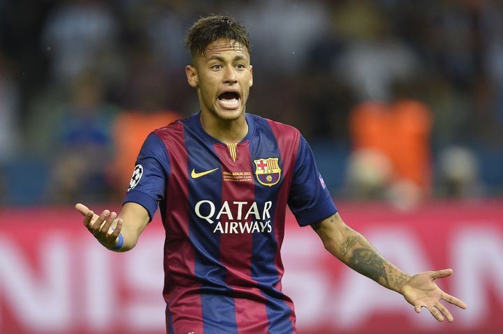 Le footballeur br&eacute;silien Neymar lors de la finale de la Ligue des champions contre la Juventus, &agrave; Berlin, le 6 juin 2015. (LLUIS GENE / AFP)