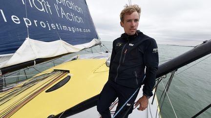 Thomas Ruyant, deux mois avant son départ pour le Vendée Globe 2016, le 5 septembre 2016 à Dunkerque.&nbsp; (MARC DEMEURE / MAXPPP)