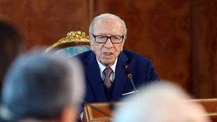 Le président tunisien&nbsp;Béji Caid Essebsi pendant une conférence de presse au palais de Carthage à Tunis le 25 mai 2018. (REUTERS - ZOUBEIR SOUISSI / X02856)