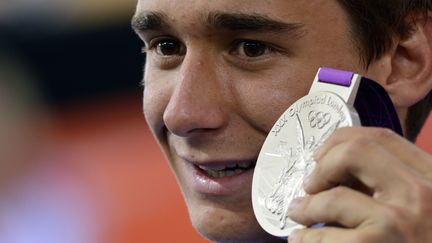 Le cycliste sur piste fran&ccedil;ais Bryan Coquard, m&eacute;daill&eacute; d'argent en omnium, le 5 ao&ucirc;t 2012 &agrave; Londres (Royaume-Uni). (CARL DE SOUZA / AFP)