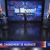 Sur RT en français, l'émission "Ici Moscou !" est calquée sur les talks shows des propagandistes de la télévision russe. (Capture d'écran RT / FRANCEINFO)