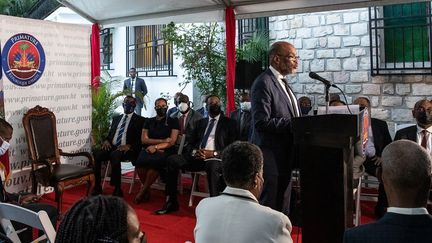 Le Premier ministre haïtien, Ariel Henry, le 24 novembre 2021 à Port-au-Prince. (VALERIE BAERISWYL / AFP)