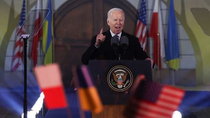 Le président américain Joe Biden lors d'un discours à Varsovie, en Pologne, le 21 février 2023. (JAKUB PORZYCKI / NURPHOTO / AFP)