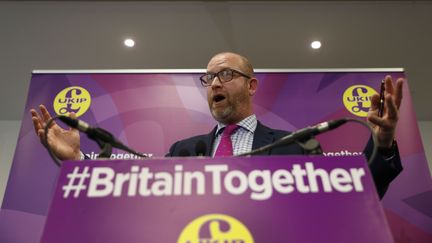 Le leader de l'Ukip, Paul Nuttall, lors d'un meeting de campagne, le 6 juin 2017, à Londres (Royaume-Uni).&nbsp; (ADRIAN DENNIS / AFP)