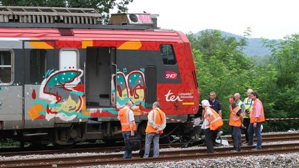 Expertise r&eacute;alis&eacute;e apr&egrave;s la collision entre un TGV et un TER sur la commune de Denguin (Pyr&eacute;n&eacute;es-Atlantiques), le 19 juillet 2014. (  MAXPPP)