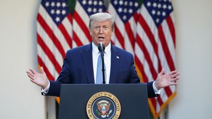 Le président américain Donald Trump lors d'une conférence de presse sur le coronavirus à la Maison blanche, à Washington, le 15 avril 2020.&nbsp; (MANDEL NGAN / AFP)