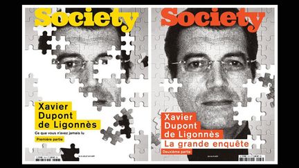 Les Une de "Society" consacrées à l'affaire Xavier Dupont de Ligonnès, deux numéros parus à l'été 2020. (CAPTURE D'ECRAN SOCIETY)