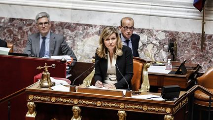 Yaël Braun-Pivet chairs a session at the National Assembly, in Paris, on June 7, 2024. (LAURE BOYER / HANS LUCAS / AFP)