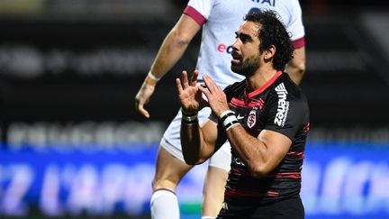 L'ailier du Stade Toulousain, Yoann Huget, après avoir marqué un essai lors du match de Top 14 entre Toulouse et l'Union Bordeaux-Begles, le 27 décembre 2020, au stade Ernest Wallon à Toulouse. (LIONEL BONAVENTURE / AFP)