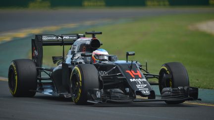 Fernando Alonson (MacLaren), lors du Grand Prix d'Australie, à Melbourne, dimanche 20 mars 2016.&nbsp; (PETER PARKS / AFP)