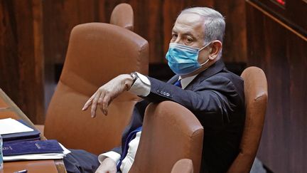 Le Premier ministre israélien,&nbsp;Benyamin Nétanyahou, le 17 mai 2020 à Jérusalem. (ADINA VALMAN / KNESSET SPOKESPERSON OFFICE / AFP)