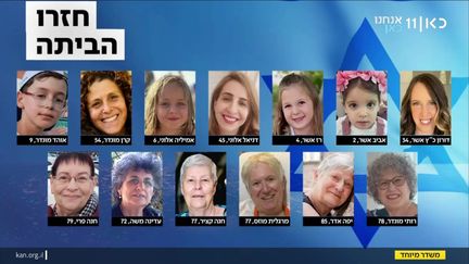 Les médias ont diffusé les photos des 13 premiers otages israéliens libérés, le 24 novembre 2023. (DR)