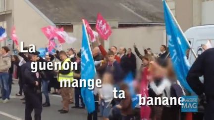 Capture d'&eacute;cran de la vid&eacute;o d'Angers Mag, montrant des enfants qui insultent Christiane Taubira, le 25 octobre 2013, &agrave; Angers (Maine-et-Loire). (ANGERS MAG / OFRANCETV INFO)