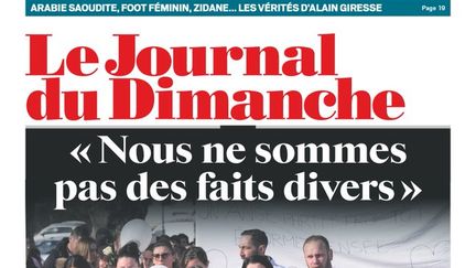 La une du "Journal du dimanche" du 6 août 2023, la première édition sous la houlette de Geoffroy Lejeune, journaliste marqué à l'extrême droite et contre lequel la rédaction avait protesté au cours d'une grève historique de 40 jours. (JOURNAL DU DIMANCHE)