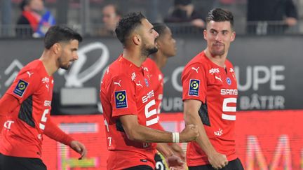 Gaëtan Laborde a ouvert le score pour Rennes face à Lyon, dimanche 7 novembre.&nbsp; (VINCENT MICHEL / OUEST-FRANCE / MAXPPP)