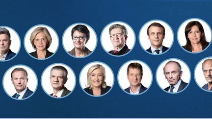 Depuis le début de l'année, ils sont une quarantaine à s'être déclarés candidats à l'élection présidentielle 2022. Découvrez-en la liste sur cette page, que nous mettons à jour au fil des déclarations, des résultats des primaires, de l'obtention des parrainages ou du premier tour... (PHOTOS : JOEL SAGET/AFP, ERIC FEFERBERG/AFP, FRANCE TELEVISIONS. MONTAGE : FRANCEINFO)