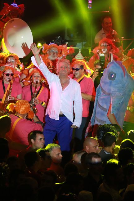 Patrick Sébastien fait la tournée des festival en camping-car, le 19 juillet 2014, à Saint-Malô-du-Bois (Vendée).&nbsp; (MAXPPP)