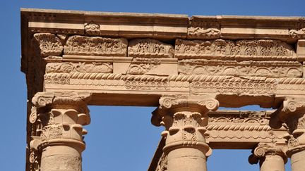 Détail d'une colonnade du temple hellenistique de Mrn à Hatra, en Irak, prise en octobre 2013.
 (Hubert Debbasch / AFP)