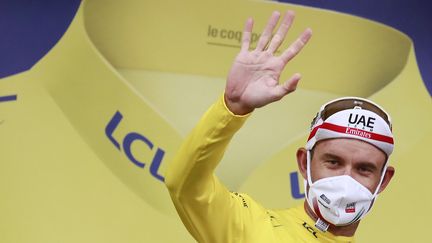 Alexander Kristoff (UAE), en jaune à Nice à l'issue de la 1re étape du Tour de France 2020 (CHRISTOPHE PETIT TESSON / POOL)