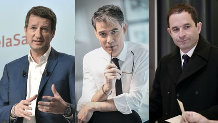 Les leaders d'EELV, Yannick Jadot, du PS, Olivier Faure, et de Génération.s, Benoît Hamon. (AFP)