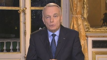 Le Premier ministre, Jean-Marc Ayrault, invit&eacute; du 20 heures de France 2, quelques minutes apr&egrave;s une r&eacute;union avec les syndicalistes de Florange, le 5 d&eacute;cembre 2012 &agrave; Matignon. ( FRANCE 2 / FRANCETV INFO)