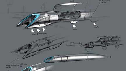 Esquisse du projet Hyperloop d'Elon Musk, r&eacute;alis&eacute;e par Tesla Motors et diffus&eacute;e le 12 ao&ucirc;t 2013. (TESLA MOTORS / AFP)